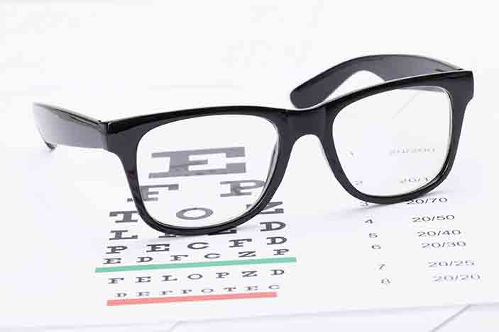 Black Glasses Placed On An Eye Chart