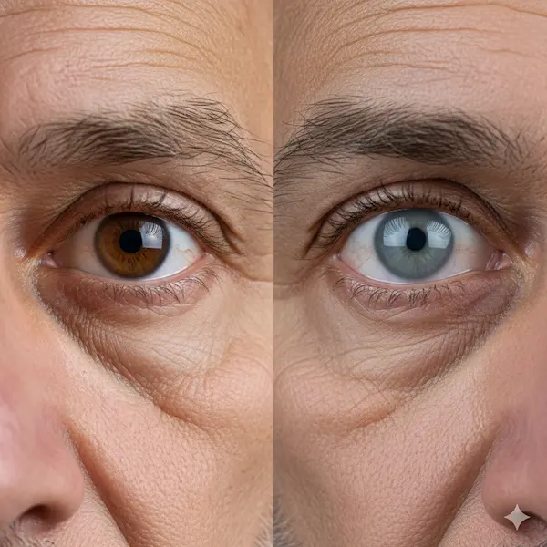 Cataracts And Vision Changes: The Role Of Regular Eye Exams 10 Cataracts And Vision: Side-By-Side Comparison Of A Healthy Eye And A Cataract-Affected Eye In An Elderly Man.