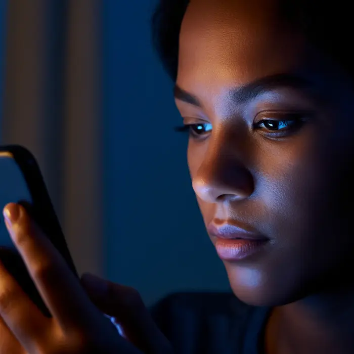 Blue Light And Eye Health: Should Villagers Use Blue Light Glasses? 5 Blue Light And Eye Health A Realistic Image Showing A Person Using A Digital Device In A Dimly Lit Room, With Blue Light Waves Illustrating Its Impact On Eye Health