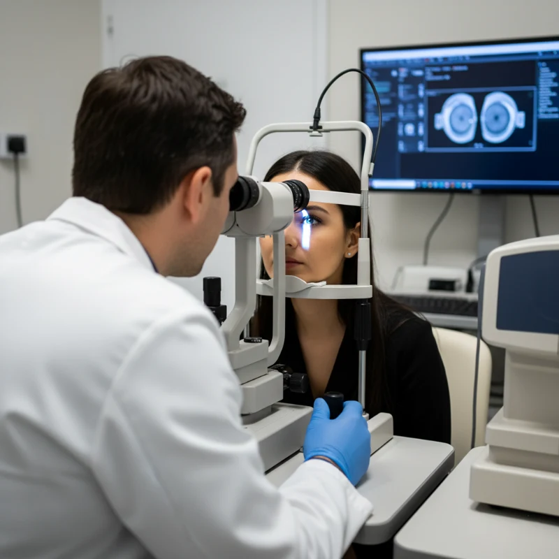 How Much Is An Eye Exam? Decoding The True Cost Of Your Vision In Villages Opticals 2 Female Optometrist Performs A Refraction Exam With A Phoropter On A Patient, With A Snellen Chart Visible.